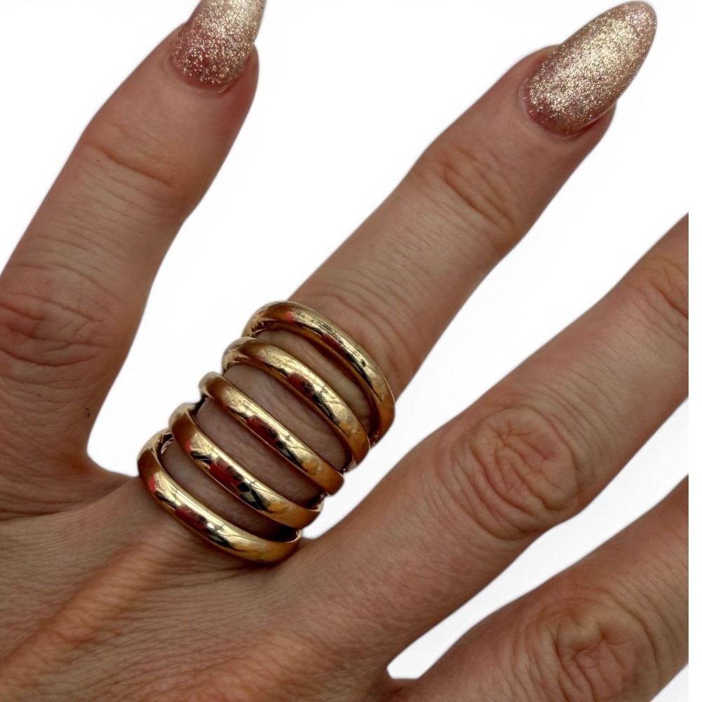 Gold Tone Multi Band Statement Ring –‎ Fashion Stack Style Ring – Size 6